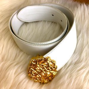White Leather Fashion Belt from Talbots -M-
